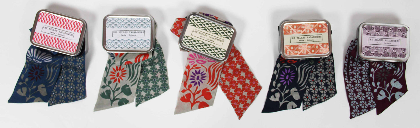 Bandeau - Ceinture soie imprimée- Clématite Kaki