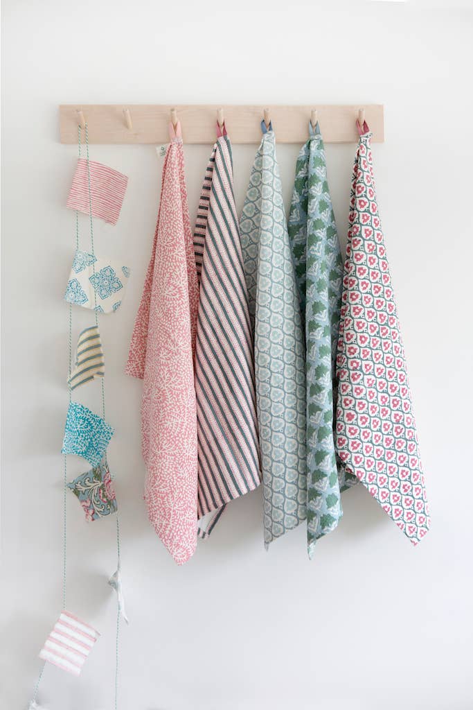 Torchon à vaisselle corail floral fait main - 100 % coton