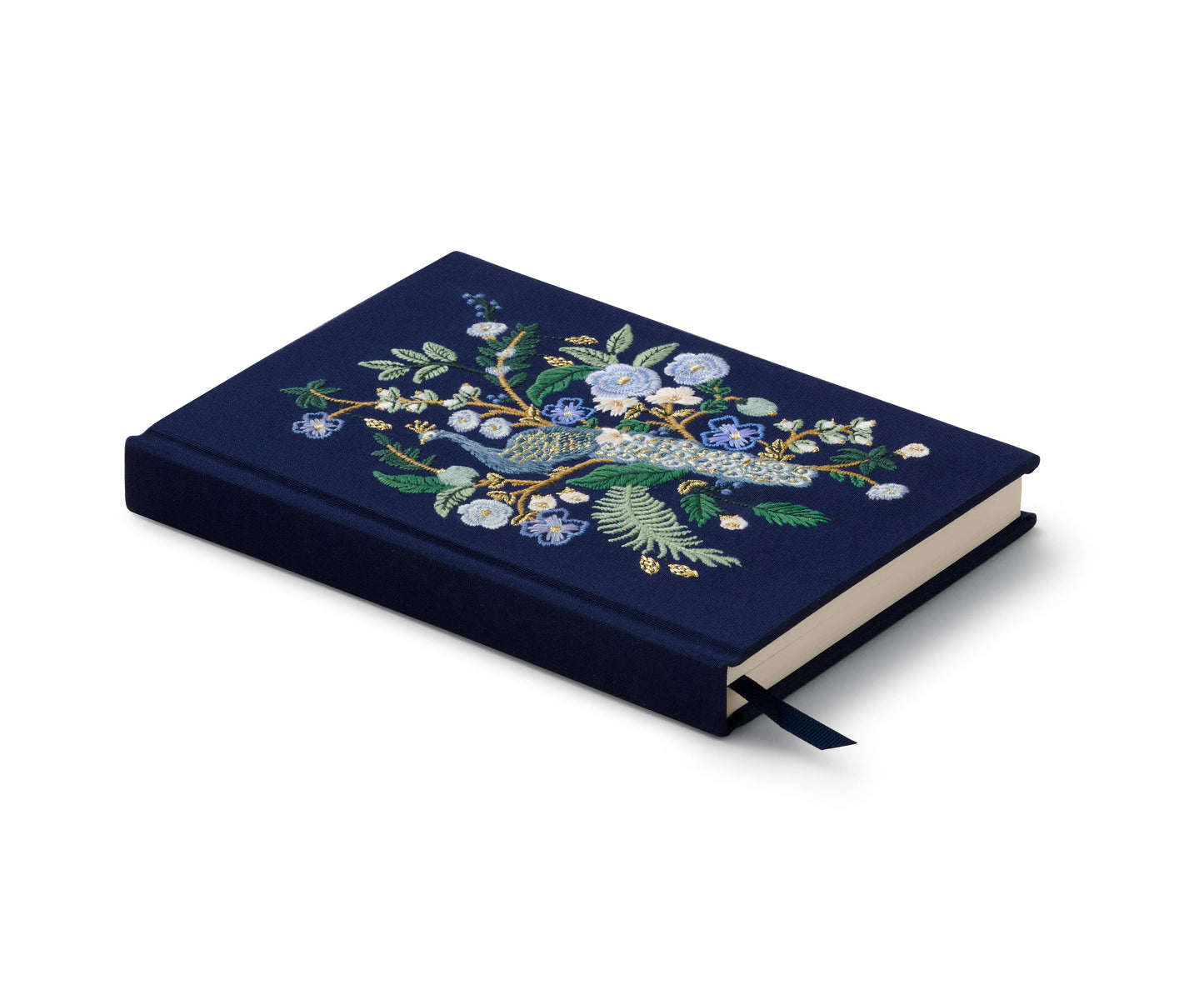 Carnet brodé Paon et feuillage
