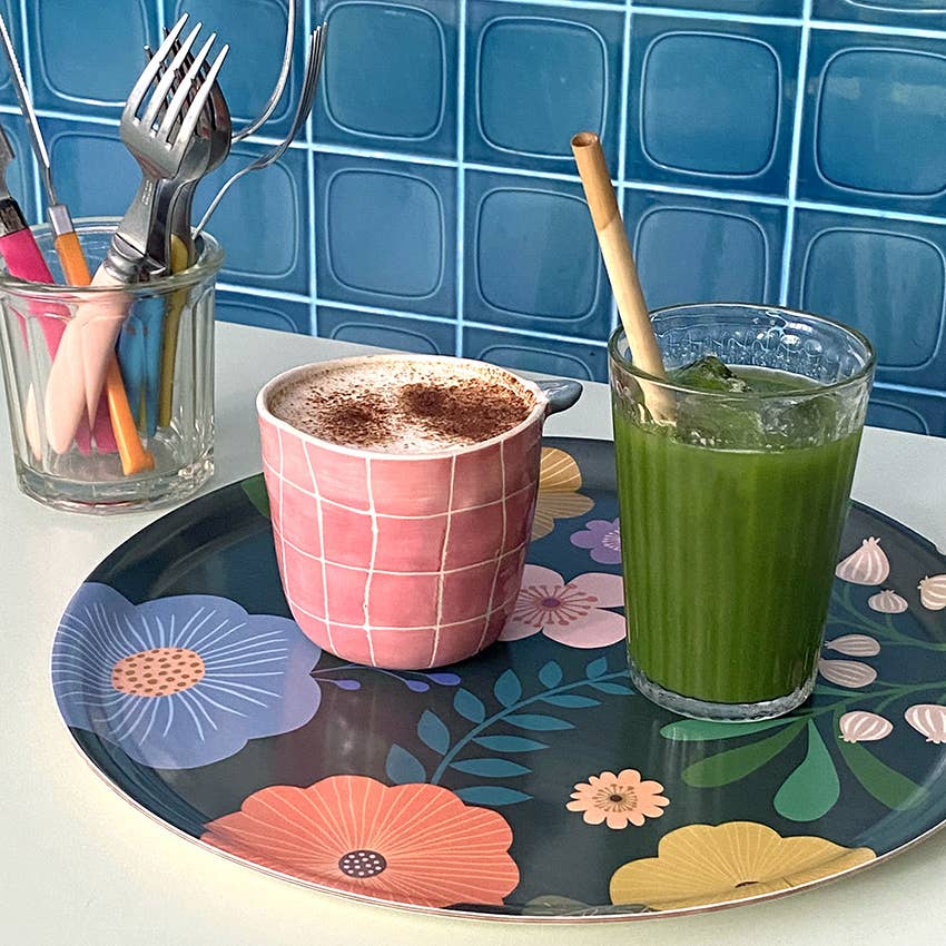 Plateau rond en bouleau motif Bloom