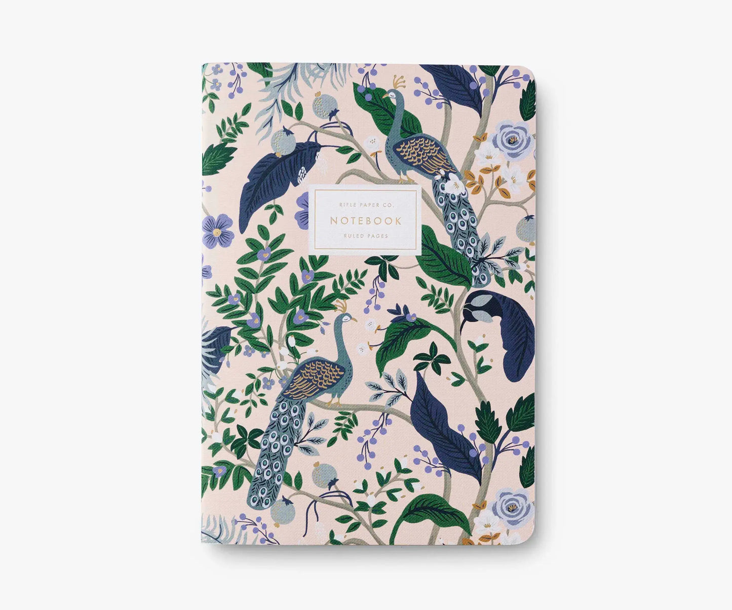 Carnet Paon et feuillages rose