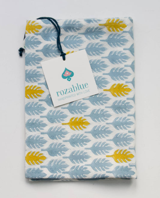 Torchon bleu à feuilles de curry - fait main - 100 % coton