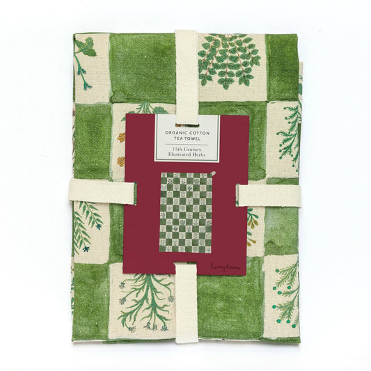 Torchon en coton biologique - Herbes illustrées du XVe siècle