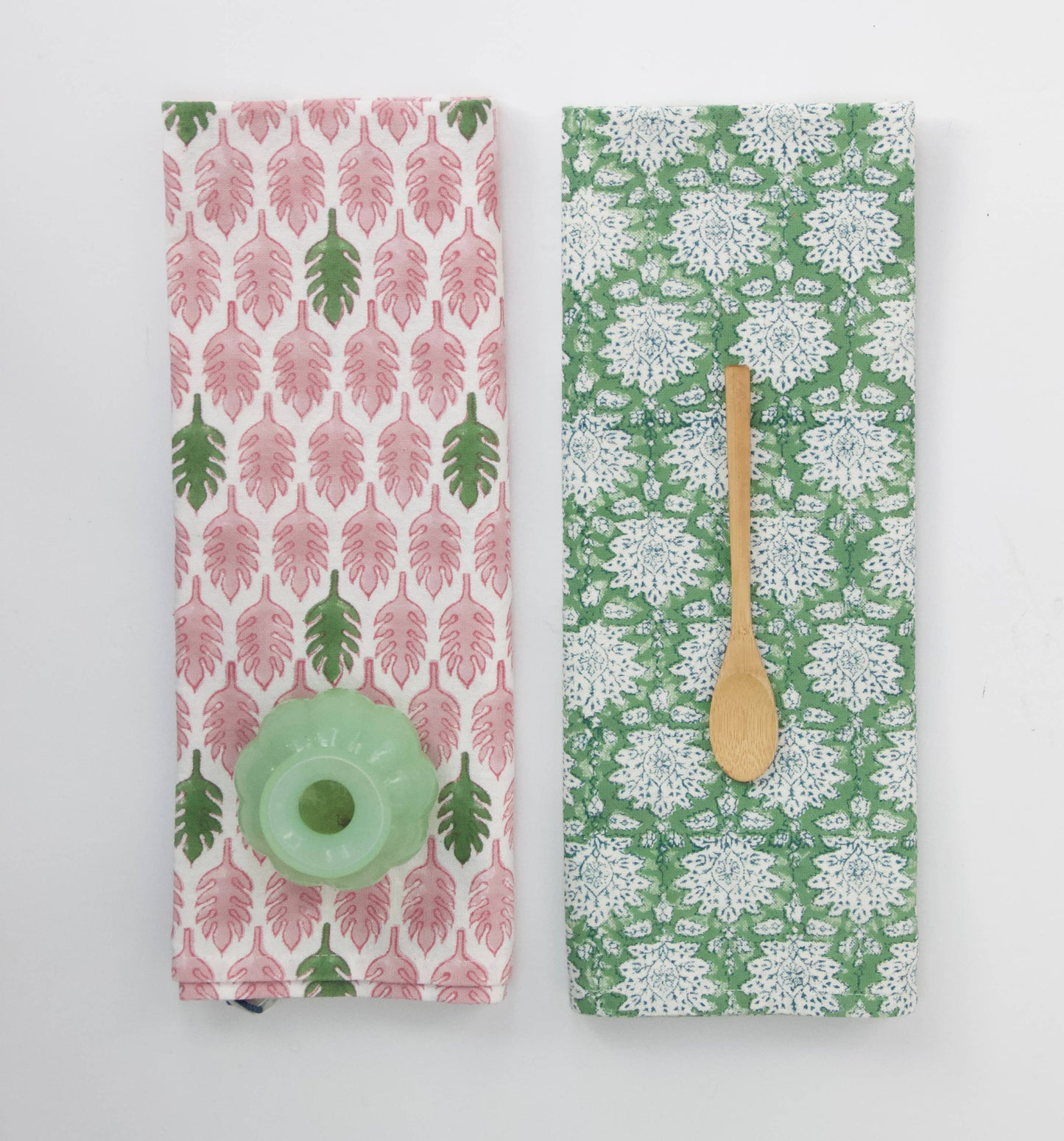 Torchon - Imprimé vert -fait main - 100 % coton