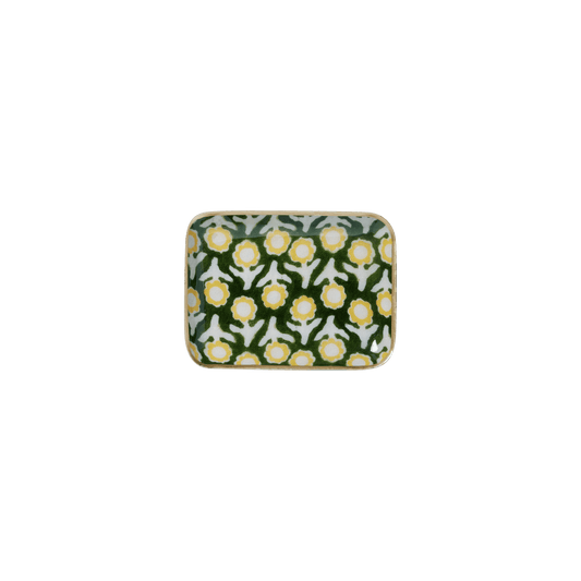 Plateau Tiny -Bohème Chic avec Fleurs en Métal Émaillé Isha Vert