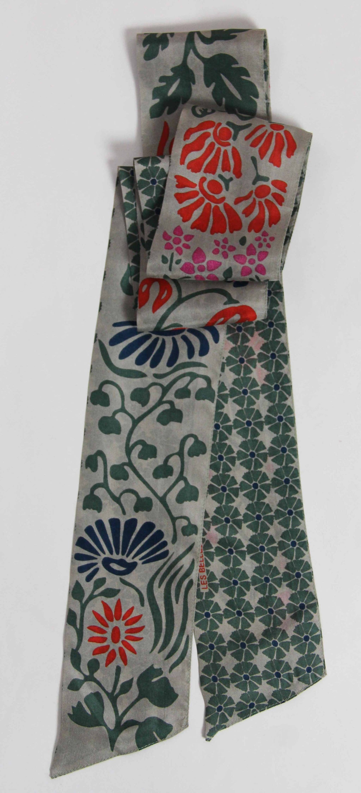 Bandeau - Ceinture soie imprimée- Clématite Kaki