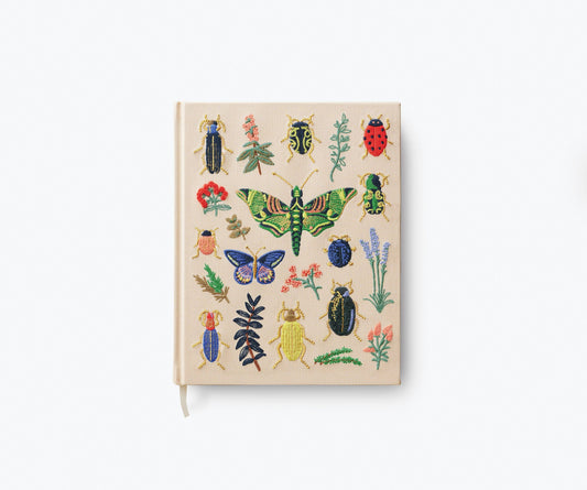 Grand carnet de croquis en tissu brodé Papillons et bestioles