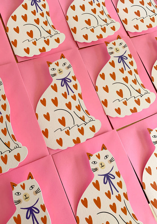 Carte de vœux en forme de chat assis Loveheart