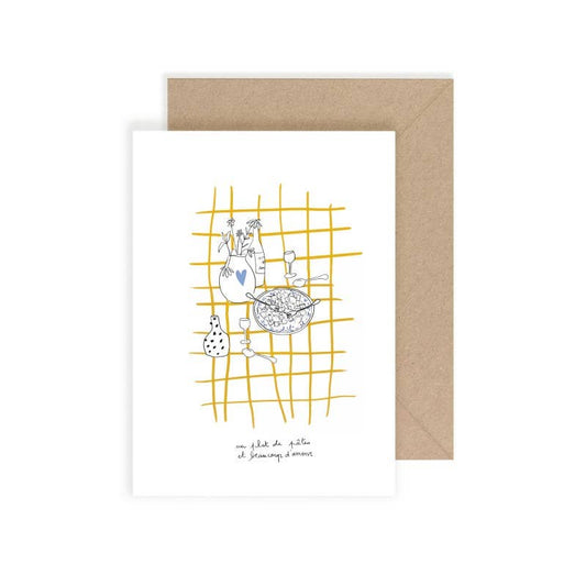 Carte postale illustration - Farfalle - Un plat de pâtes et Beaucoup d'Amour