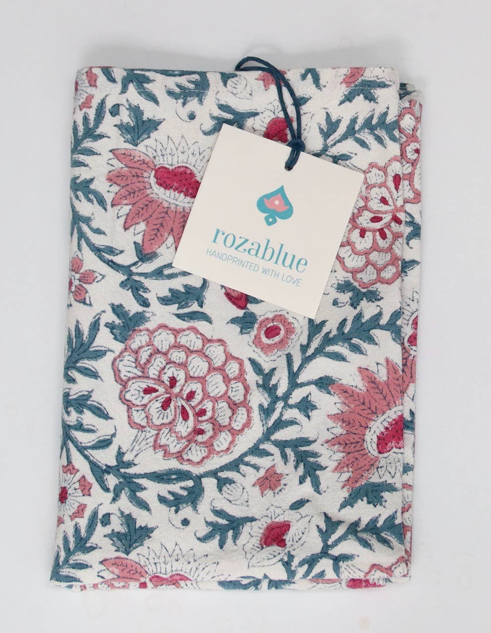 Torchon Imprimé à la main - Motif Indienne Fleuri - 100 % coton