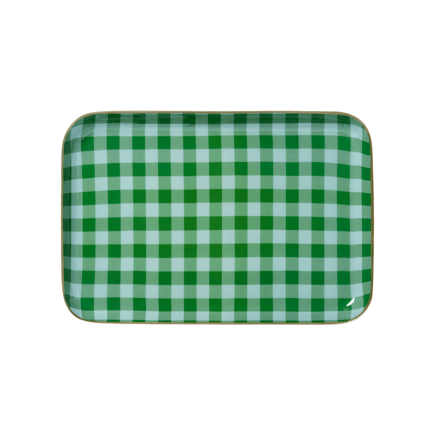 Plateau Bohème Chic en Métal Émaillé Vichy Vert