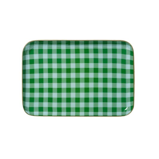 Plateau Bohème Chic en Métal Émaillé Vichy Vert