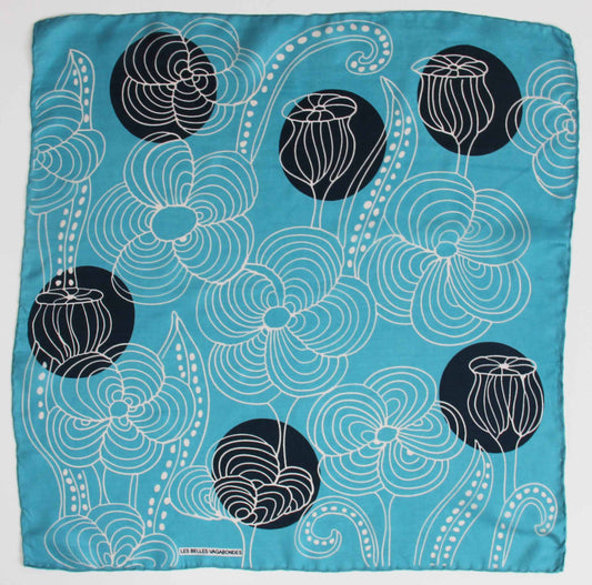 Carré foulard soie imprimée-  Mandalay Bleu Blue