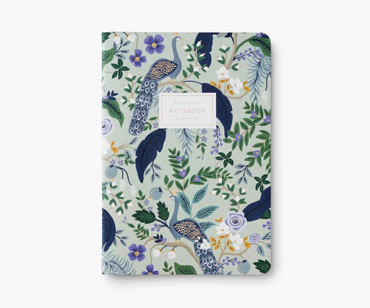 Carnet Paon et feuillages Bleu