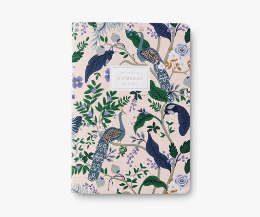 Carnet Paon et feuillages rose