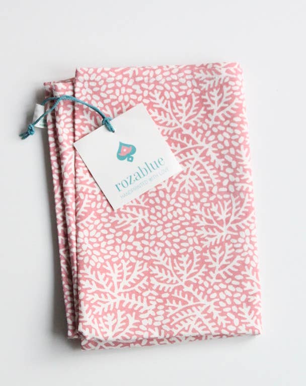 Torchon à vaisselle corail floral fait main - 100 % coton