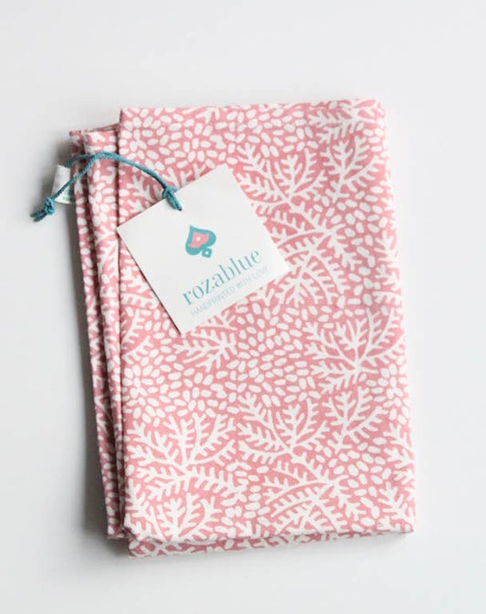 Torchon à vaisselle corail floral fait main - 100 % coton