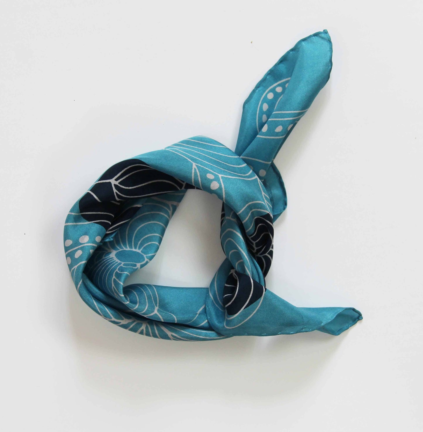 Carré foulard soie imprimée-  Mandalay Bleu Blue