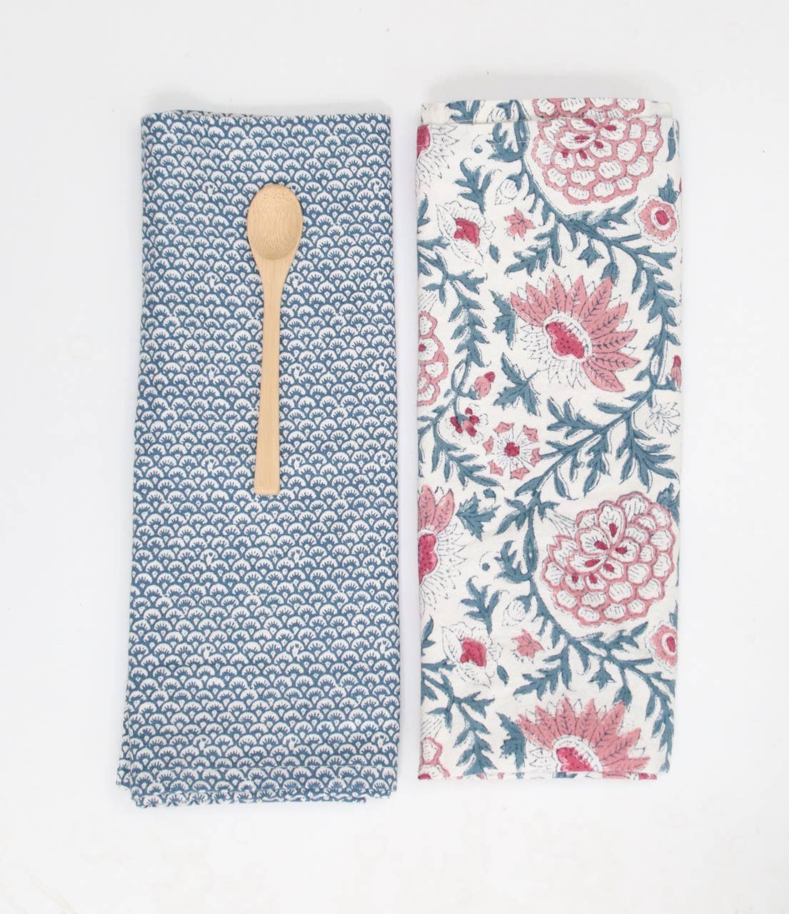 Torchon Imprimé à la main - Motif Indienne Fleuri - 100 % coton