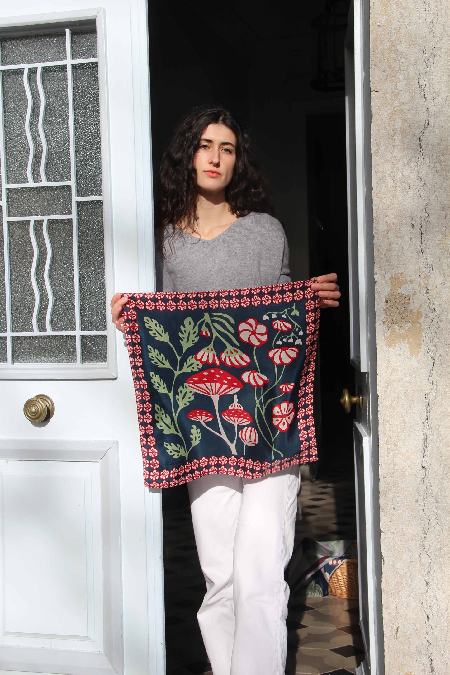 Carré foulard soie imprimée - Alice Marine Navy