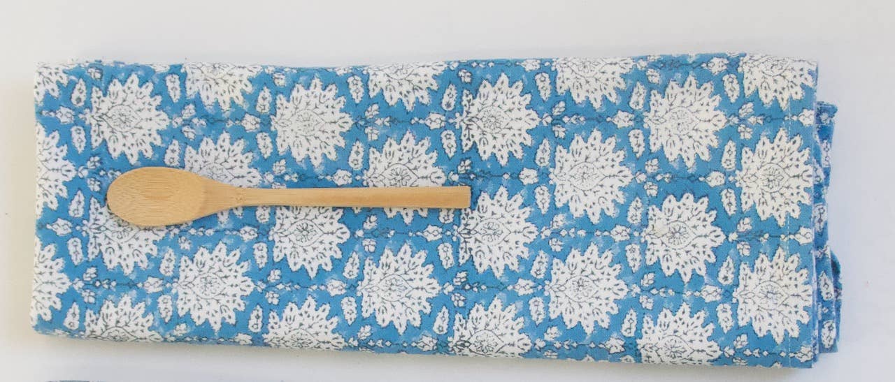 Torchon de cuisine - motif bleu vif - imprimé à la main - 100%coton