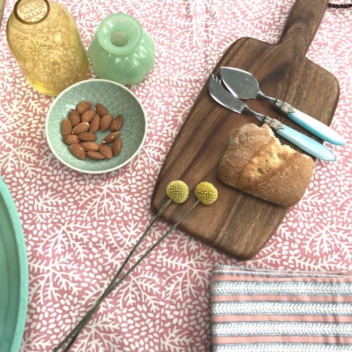 Torchon à vaisselle corail floral fait main - 100 % coton