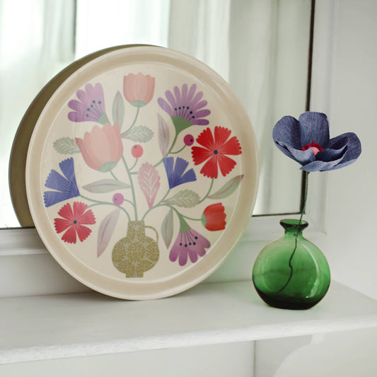 Plateau rond en bouleau motif Bouquet