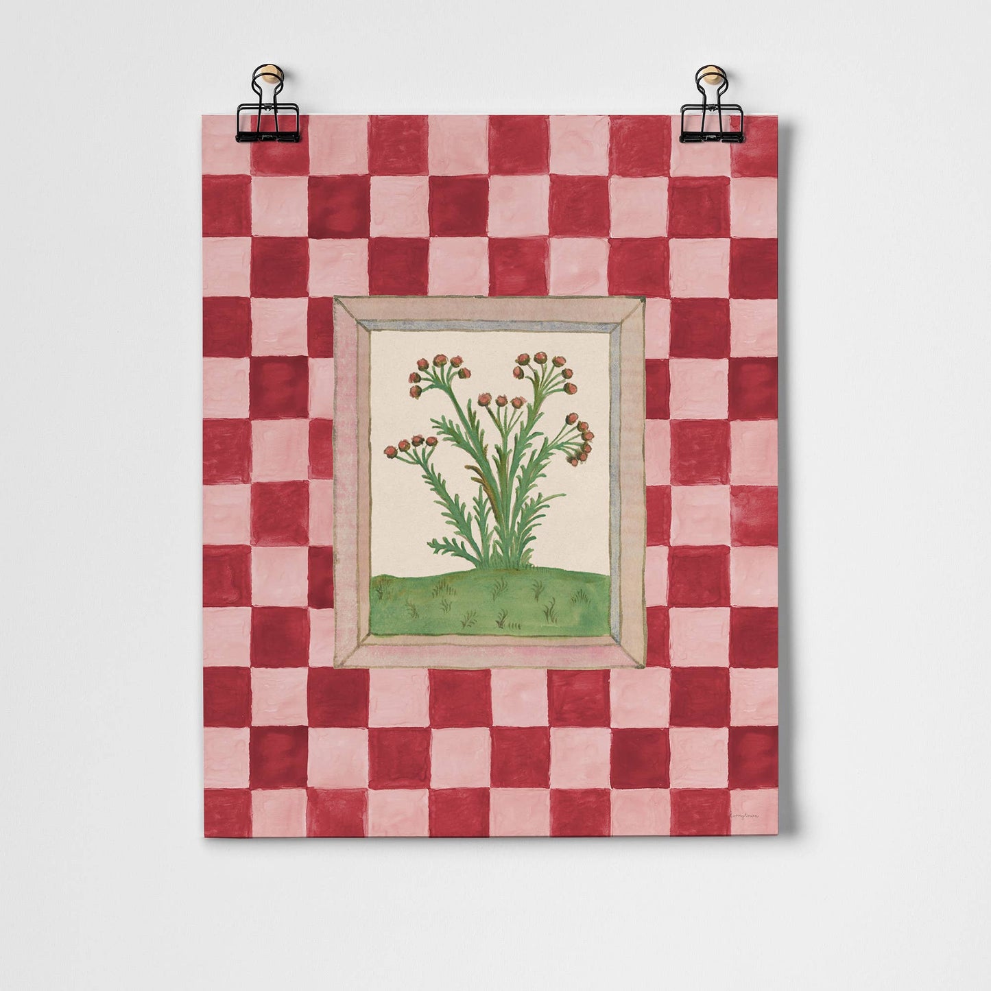 Impression artistique à carreaux roses du livre d'herbes - Sans cadre / A3