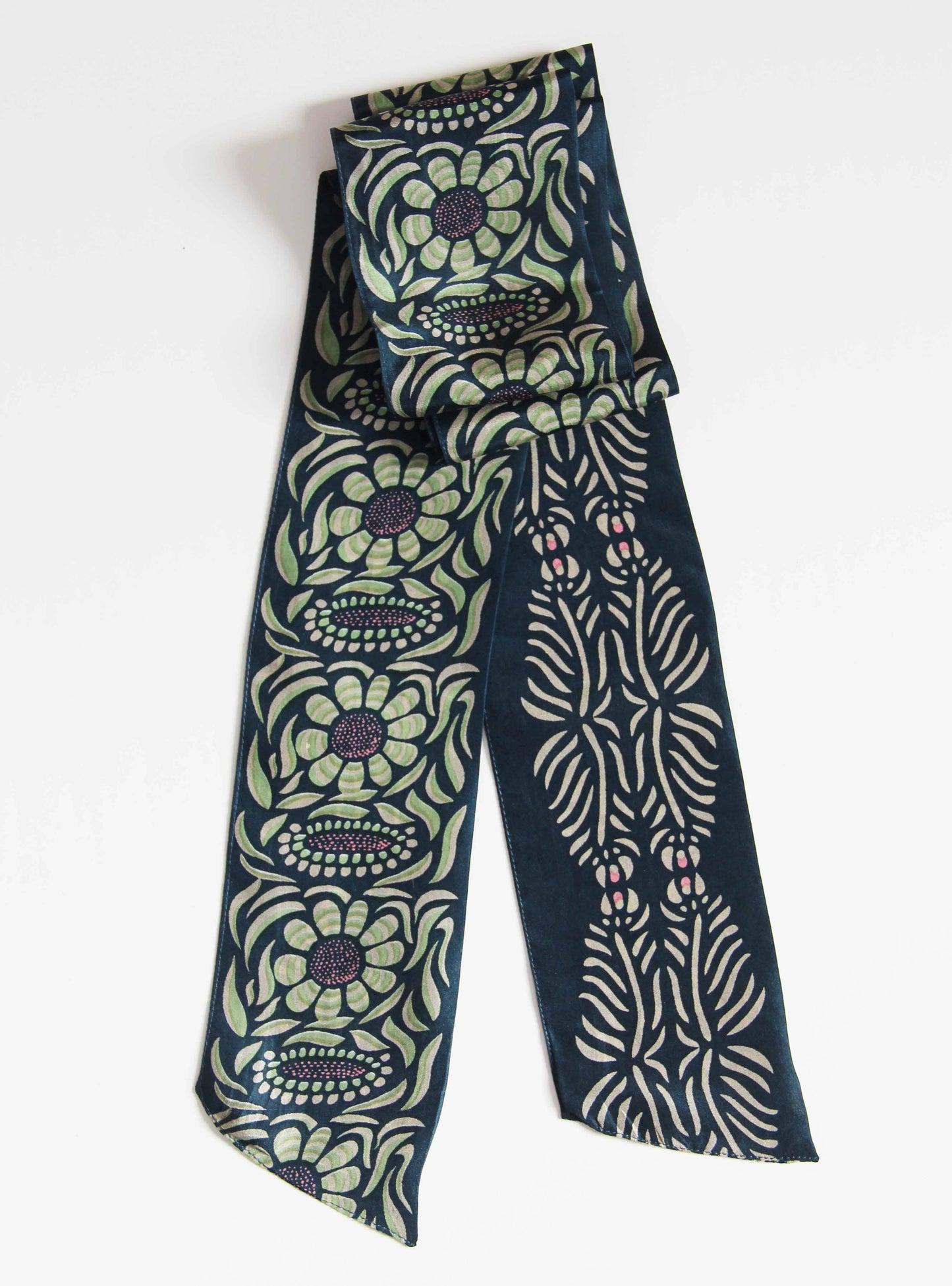 Bandeau - Ceinture- Soie imprimée - Camélia Marine Navy