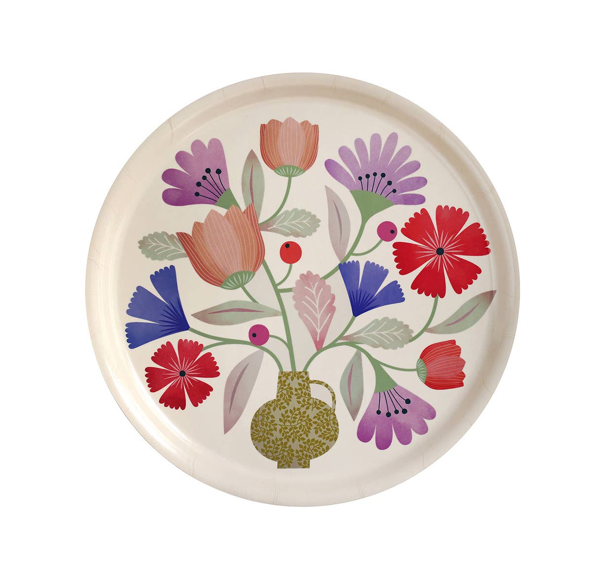 Plateau rond en bouleau motif Bouquet